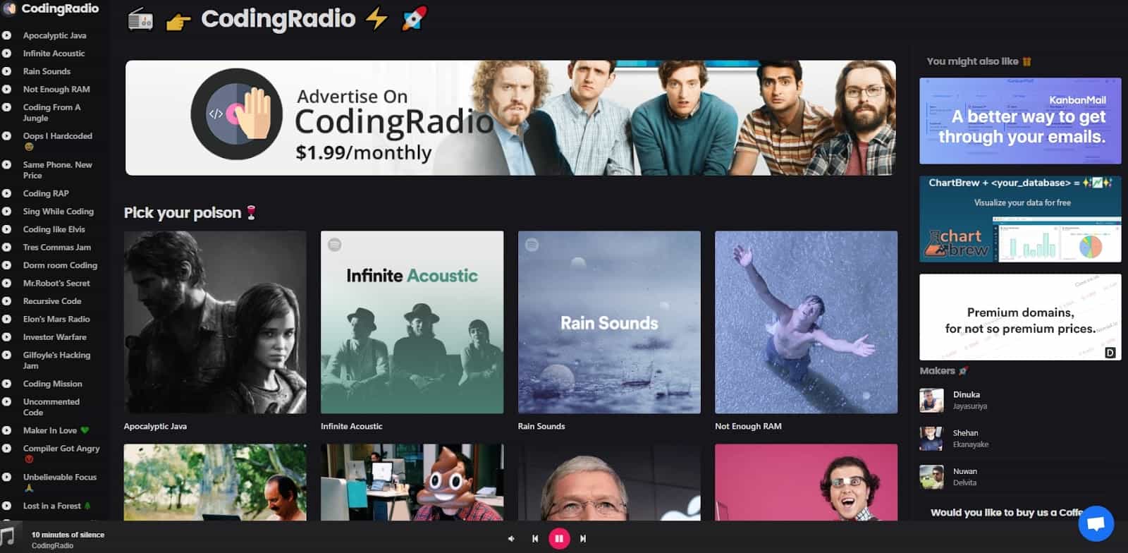 適合閱讀與工作時聽的線上英文歌單CodingRadio