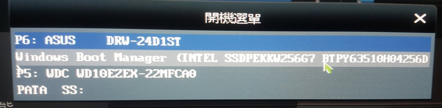 安裝windows 10 完成到BIOS可以看到SSD